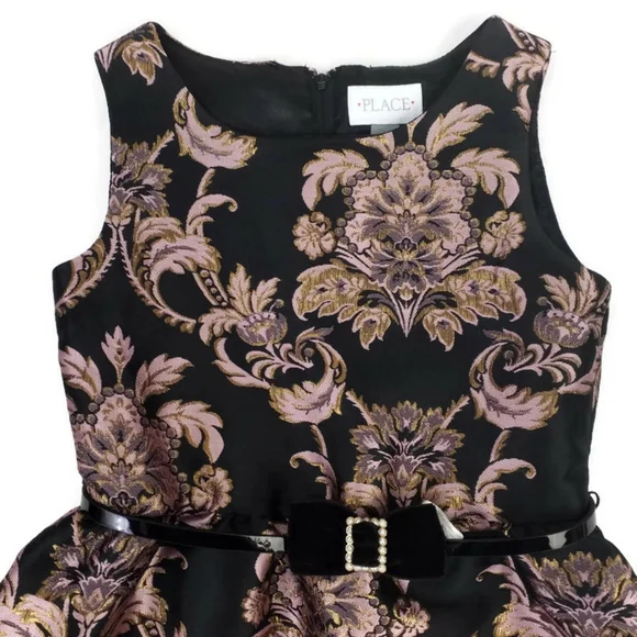 The Children's Place Black Pink Gold Brocade Sleeveless Party Dress Girl 16 NWOT